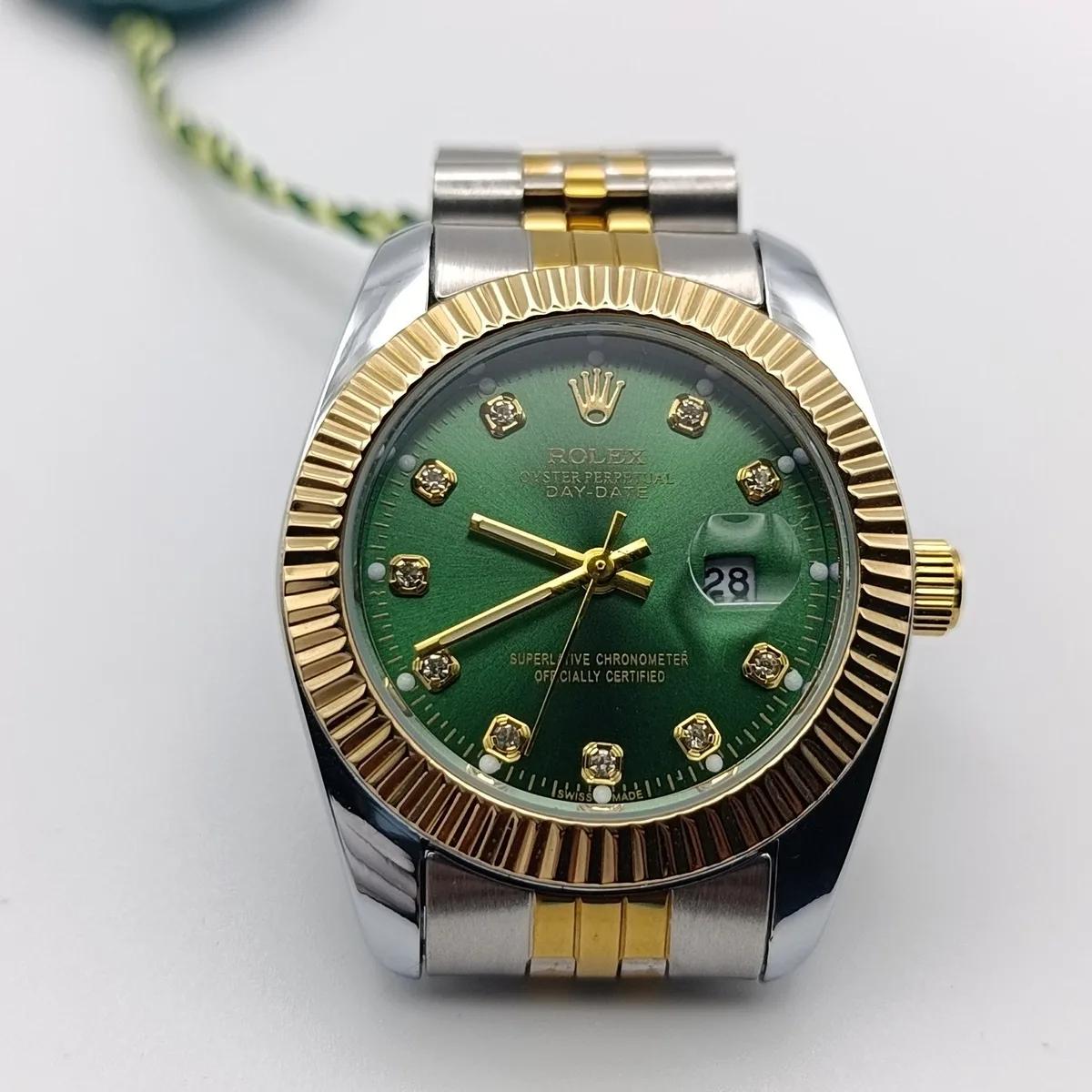 Montre Femme – Cadran Vert & Bracelet Bicolore — 